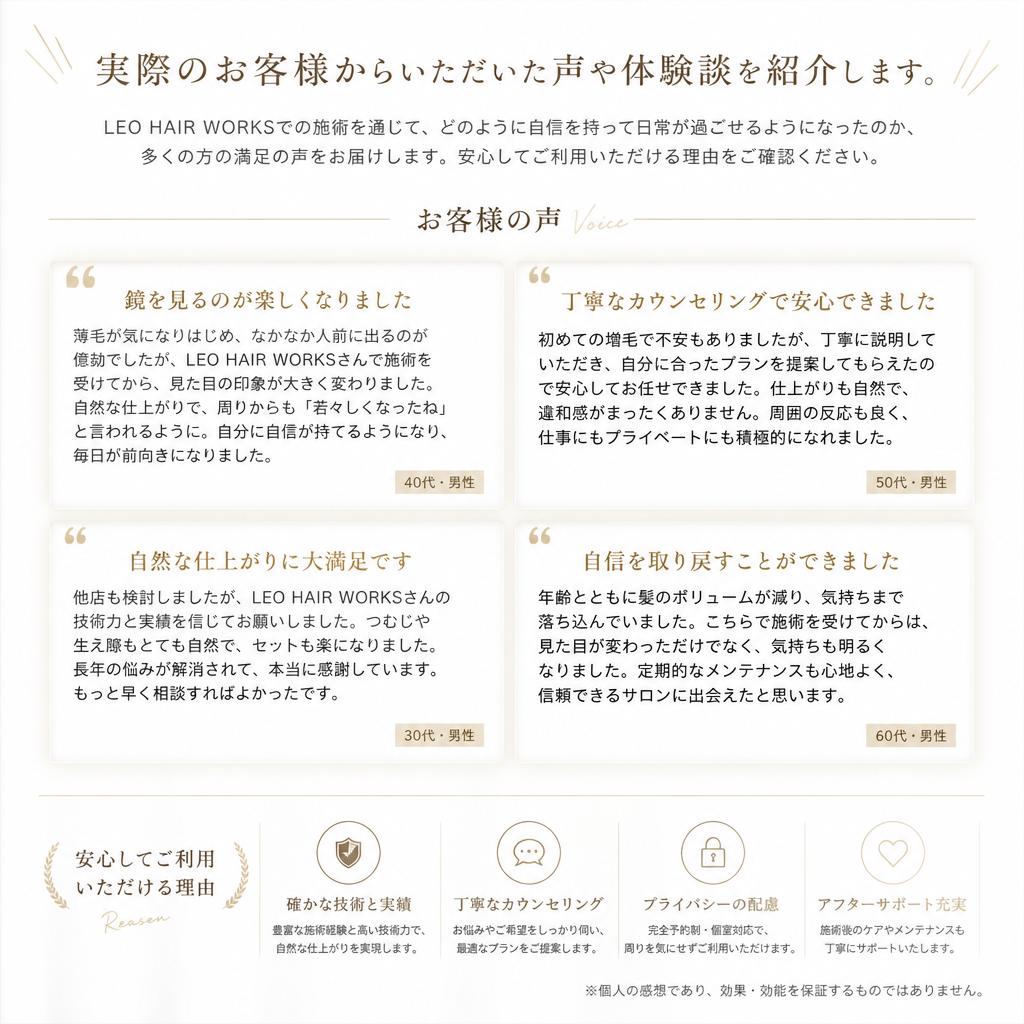 お客様の声：リアルな体験談