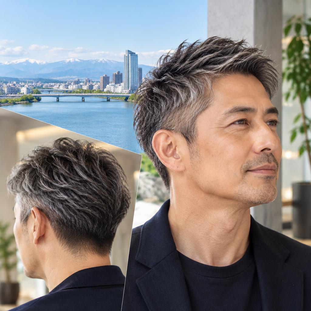 白髪を隠すだけじゃない。短髪と白髪ぼかしで、新潟市の大人の「おしゃれ」を更新。